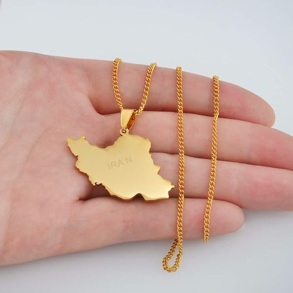 Iran Map Pendant handmade gold jewelry - Mivor Paris