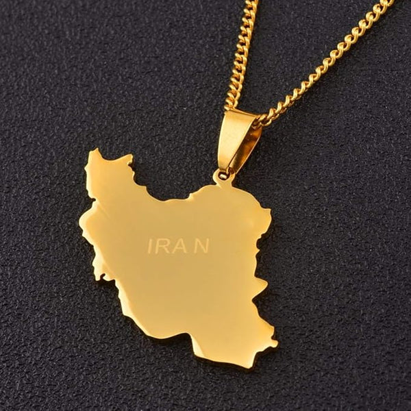 Iran Map Pendant handmade gold jewelry - Mivor Paris