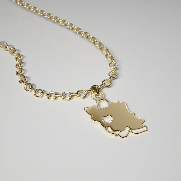 Iran Map Pendant handmade gold jewelry - Mivor Paris