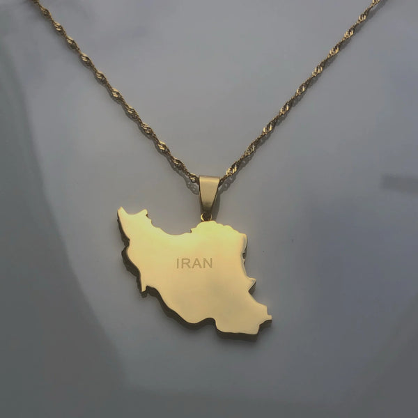 Iran Map Pendant handmade gold jewelry - Mivor Paris