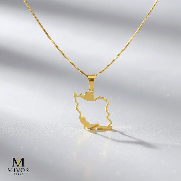 Iran Map Pendant handmade gold jewelry - Mivor Paris